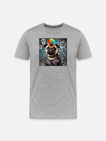 Punk Pug with Rainbow Mane - Men's Premium Organic T-Shirt - heather grey