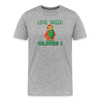LOVE GREEN OLIVES - SLOTH ANIMAL - Men's Premium Organic T-Shirt - heather grey - Front - Damien (186cm)