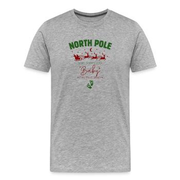 Livraison du Pôle Nord : Annonce Grossesse - T-shirt bio Premium Homme - gris chiné - Devant - Damien (186cm)