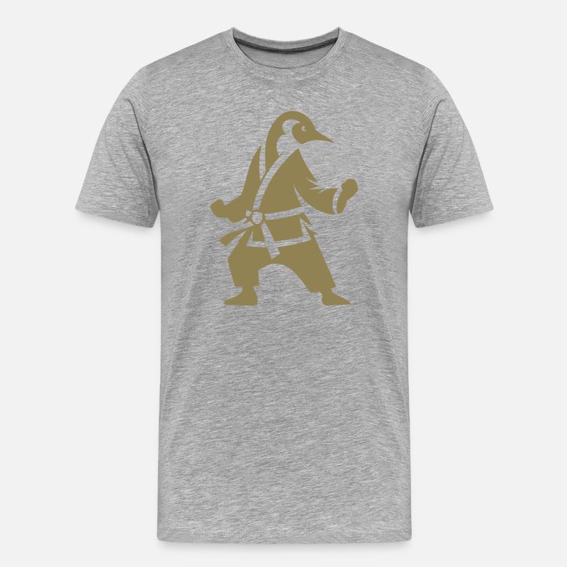 Pinguin Karate Kampfkunst Silhouette - Männer Premium Bio T-Shirt - Grau meliert