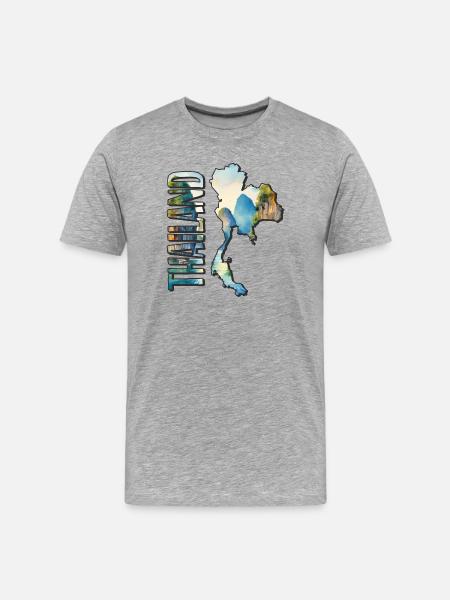Carte aquarelle Thaïlande - T-shirt bio Premium Homme - gris chiné