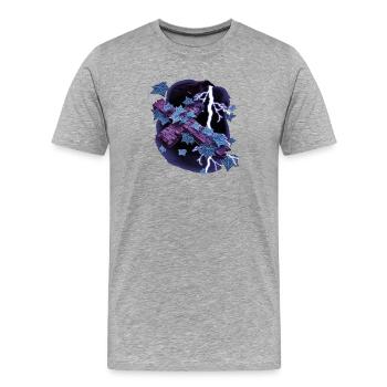 Kolkrabe mit Efeu, Kreuze, ranken - Männer Premium Bio T-Shirt - Grau meliert - Vorne - Damien (186cm)