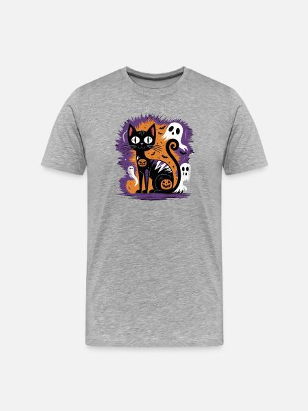 Spooky Halloween Cat - Men's Premium Organic T-Shirt - heather grey