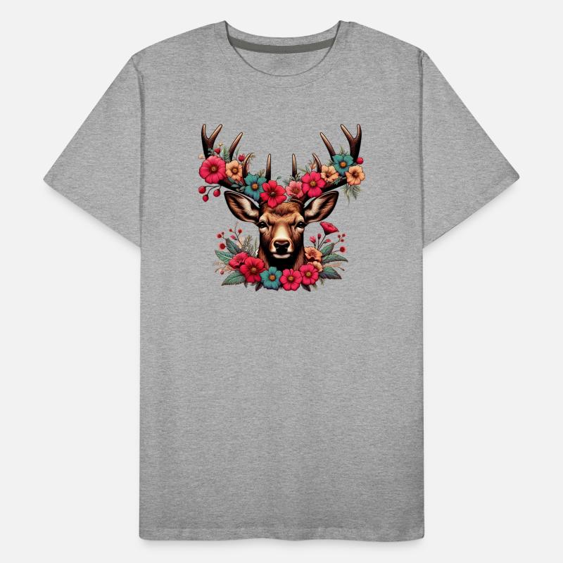 Cerf avec des fleurs T-shirt bio Premium Homme