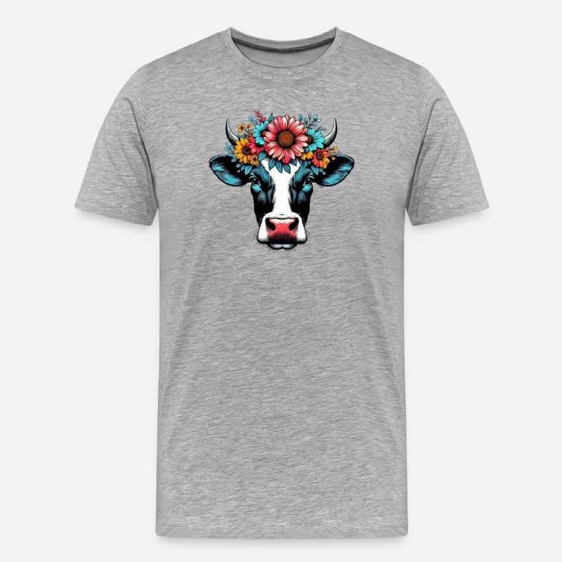 Kuh - Männer Premium Bio T-Shirt - Grau meliert