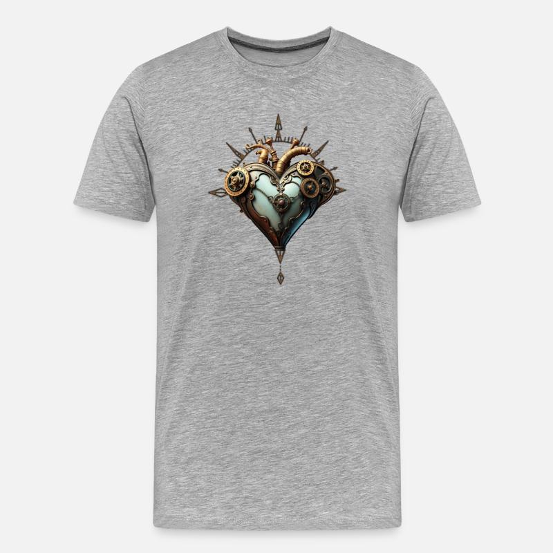 Faszinierendes Steampunk-Herz - Männer Premium Bio T-Shirt - Grau meliert