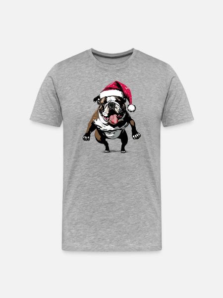 Funny Bulldog with Santa Hat - Men's Premium Organic T-Shirt - heather grey