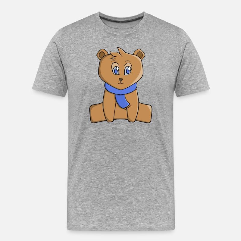 Teddybär mit blauem Schal - Männer Premium Bio T-Shirt - Grau meliert