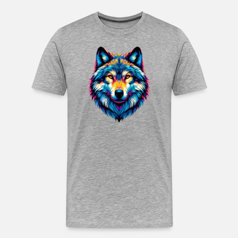 Wolf - Männer Premium Bio T-Shirt - Grau meliert