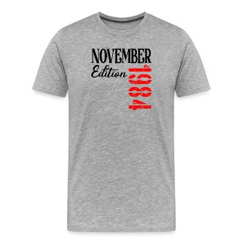 42. GEBURTSTAG NOVEMBER 1984 - Männer Premium Bio T-Shirt - Grau meliert - Vorne - Damien (186cm)