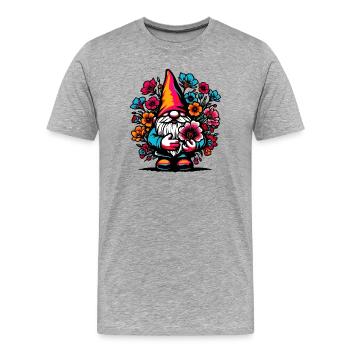 Zwerg mit Blumen - Männer Premium Bio T-Shirt - Grau meliert - Vorne - Damien (186cm)
