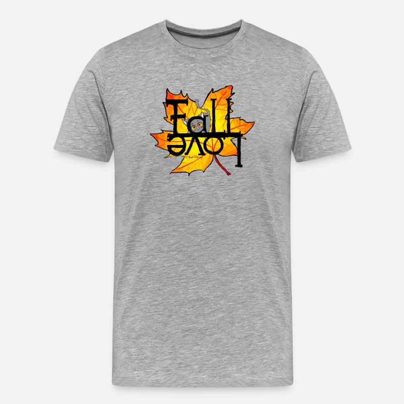 Herbst-Katze Fall Love - Männer Premium Bio T-Shirt - Grau meliert
