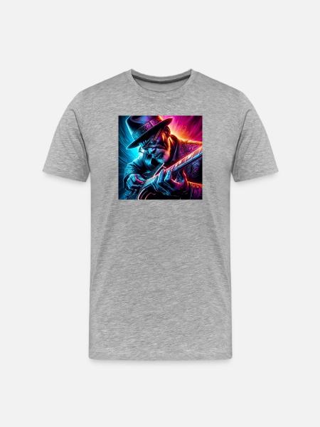 Retro Neon Effects Guitarist - Men's Premium Organic T-Shirt - heather grey