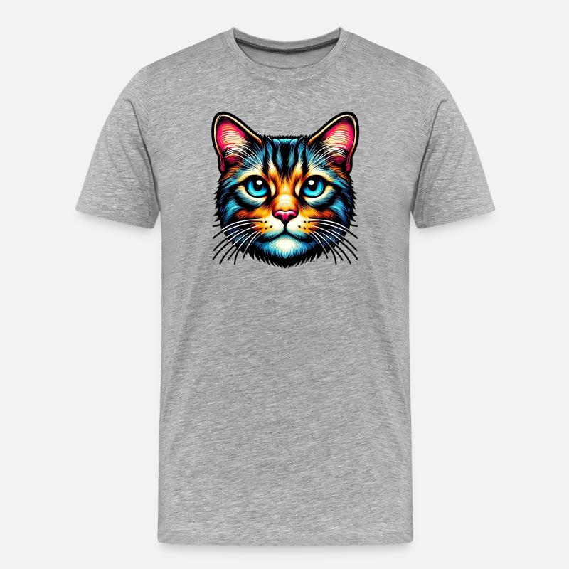 Katze - Männer Premium Bio T-Shirt - Grau meliert