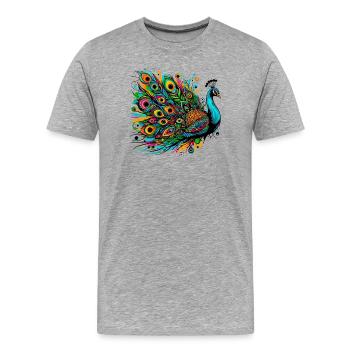 Pfau - Männer Premium Bio T-Shirt - Grau meliert - Vorne - Damien (186cm)