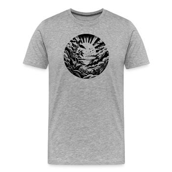 Natur-Blick zwischen Bergen zur Sonne - Männer Premium Bio T-Shirt - Grau meliert - Vorne - Damien (186cm)