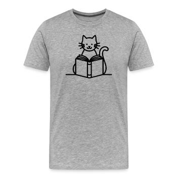 Reading Cat: Bookworm with whiskers - Men's Premium Organic T-Shirt - heather grey - Front - Damien (186cm)