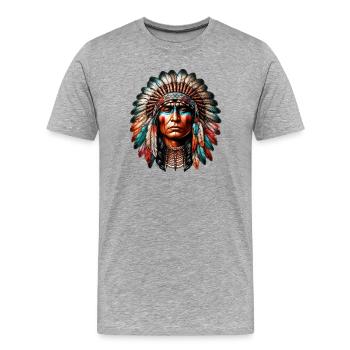 Amérindien Américain - T-shirt bio Premium Homme - gris chiné - Devant - Damien (186cm)