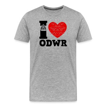 Hearts of Vacation with Huts and Palms - Men's Premium Organic T-Shirt - heather grey - Front - Damien (186cm)