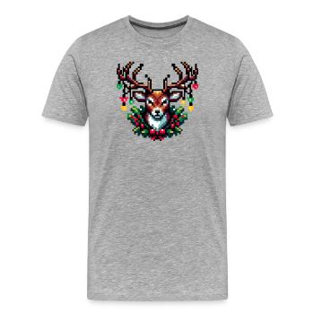 Renne pixel de Noël dans les guirlandes lumineuses - T-shirt bio Premium Homme - gris chiné - Devant - Damien (186cm)