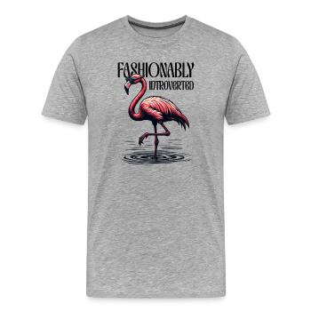 Fashionably Introverted – Flamingo mit Sonnenbrill - Männer Premium Bio T-Shirt - Grau meliert - Vorne - Damien (186cm)