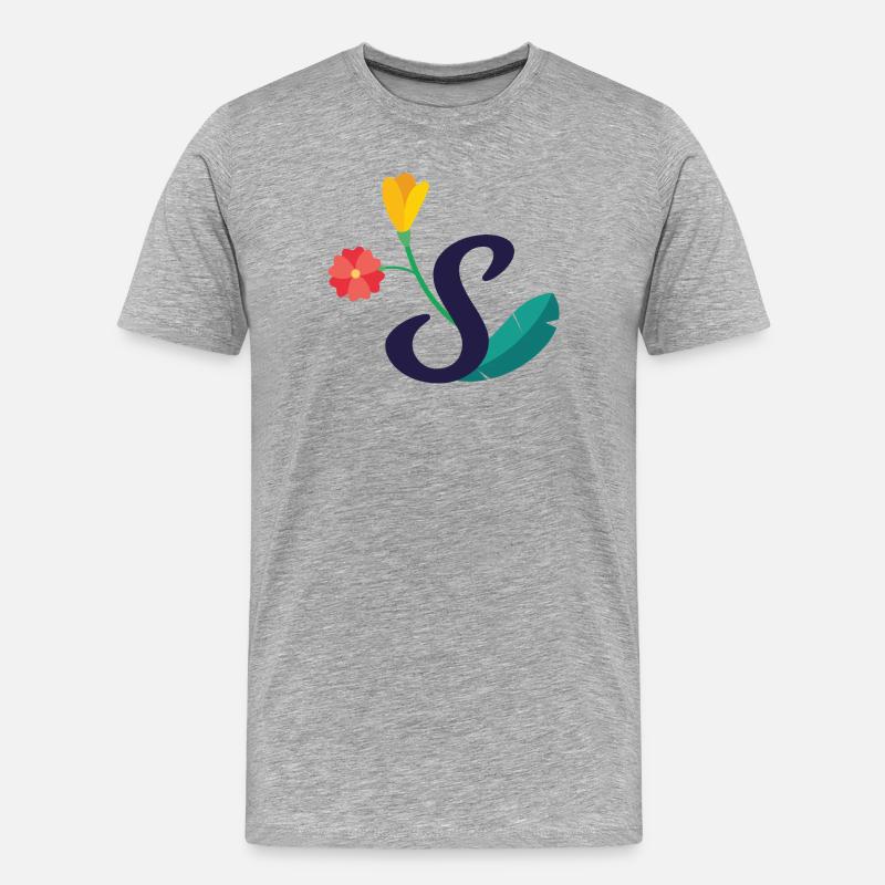 Eleganter Buchstabe 'S' mit Blumen - Männer Premium Bio T-Shirt - Grau meliert