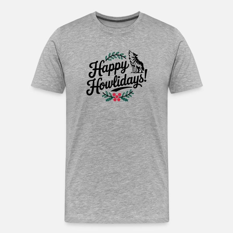 Frohe Howlidays Festlicher Wolf - Männer Premium Bio T-Shirt - Grau meliert