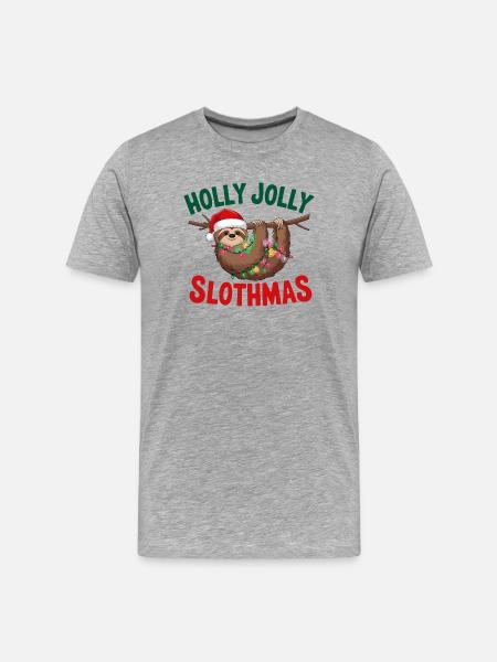 Festive Sloth Christmas Design with Lights - Men's Premium Organic T-Shirt - heather grey