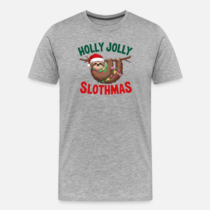 Festliches Faultier Weihnachtsdesign mit Lichtern - Männer Premium Bio T-Shirt - Grau meliert
