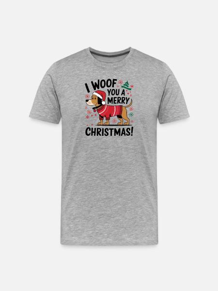 Festlicher Hund im Weihnachtspullover - Männer Premium Bio T-Shirt - Grau meliert