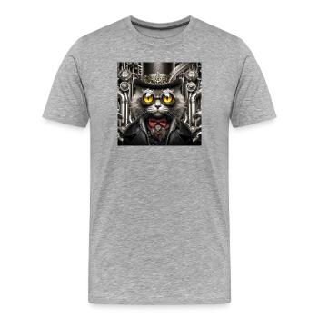 Steampunk Cat - Men's Premium Organic T-Shirt - heather grey - Front - Damien (186cm)