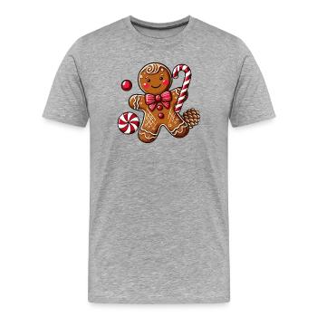 Joyeux bonhomme en pain d’épice avec canne à sucre - T-shirt bio Premium Homme - gris chiné - Devant - Damien (186cm)
