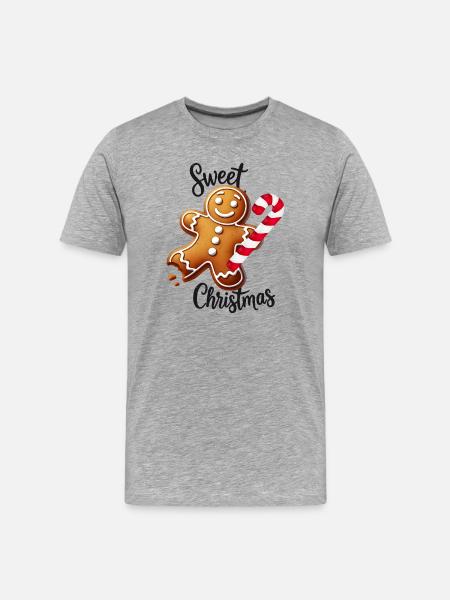 Fröhlicher Lebkuchenmann mit Zuckerstange - Männer Premium Bio T-Shirt - Grau meliert