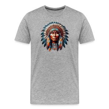 Amerikanisch, Indianer, Amerikaner - Männer Premium Bio T-Shirt - Grau meliert - Vorne - Damien (186cm)