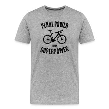 La puissance de la pédale est mon superpouvoir - T-shirt bio Premium Homme - gris chiné - Devant - Damien (186cm)