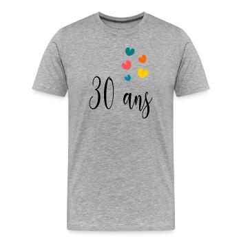 30. 30 YEARS. 30th ANNIVERSARY. 30 YEARS ANNIVERSARY. - Men's Premium Organic T-Shirt - heather grey - Front - Damien (186cm)