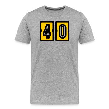 40. 40 ANS. 40e ANNIVERSAIRE. ANNIVERSAIRE 40 ANS. - T-shirt bio Premium Homme - gris chiné - Devant - Damien (186cm)