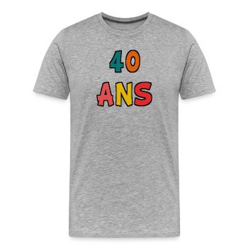 40. 40 ANS. 40e ANNIVERSAIRE. ANNIVERSAIRE 40 ANS. - T-shirt bio Premium Homme - gris chiné - Devant - Damien (186cm)