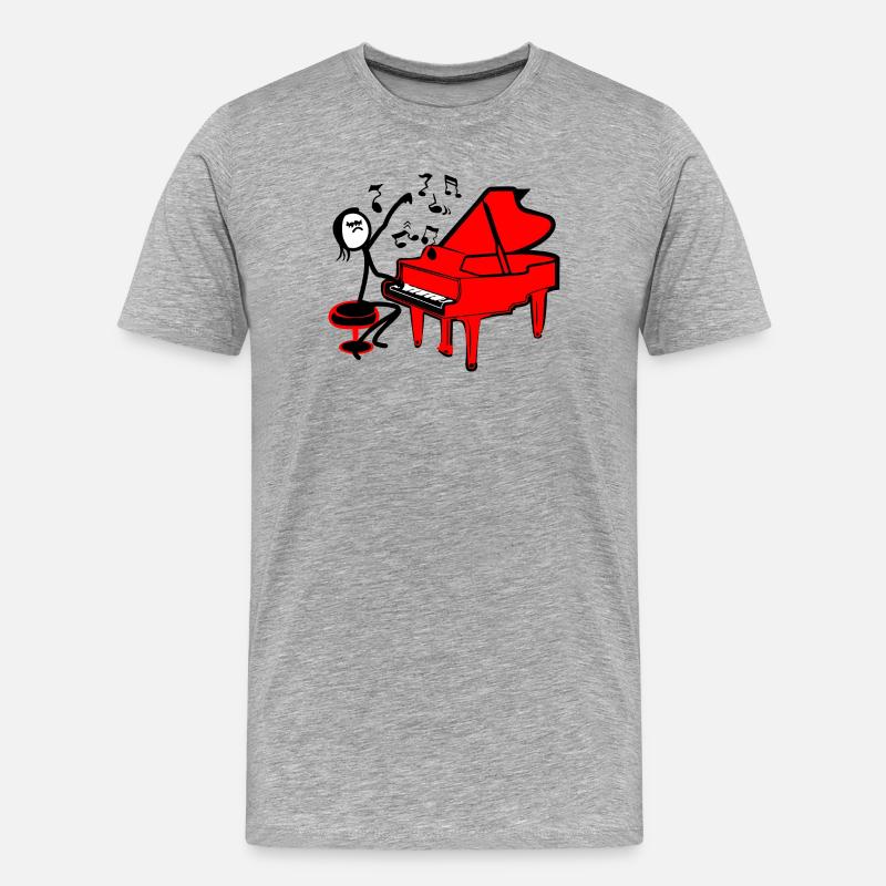 Strichmännchen Rotes Klavier - Männer Premium Bio T-Shirt - Grau meliert