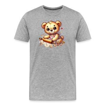 Backender Weihnachts-Teddy – Süße Festtagsfreude - Männer Premium Bio T-Shirt - Grau meliert - Vorne - Damien (186cm)