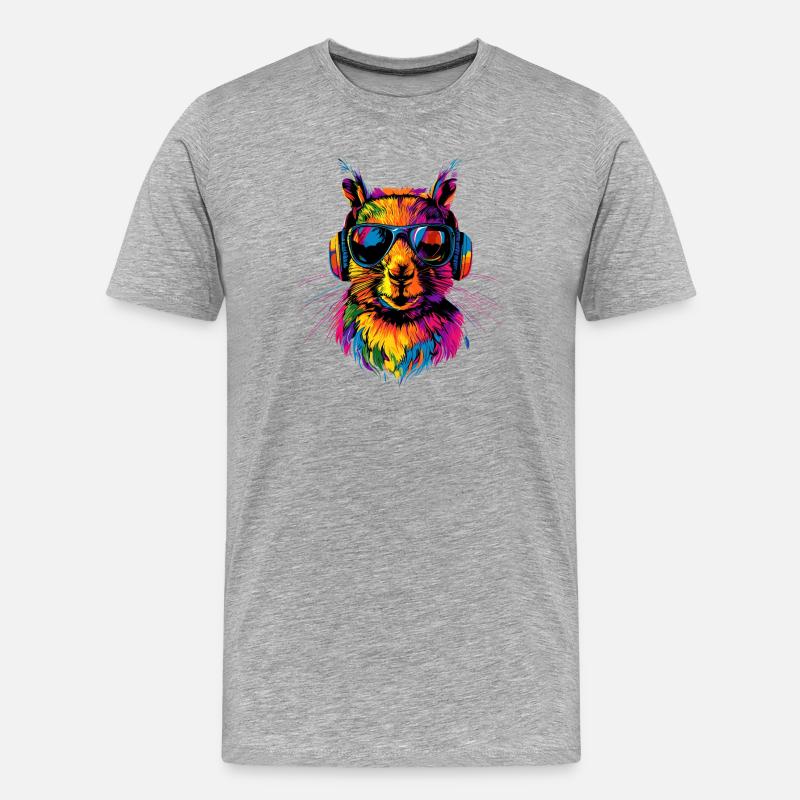 Eichhörnchen Kopfhörer Bunt Popart DJ Eichhörnchen - Männer Premium Bio T-Shirt - Grau meliert