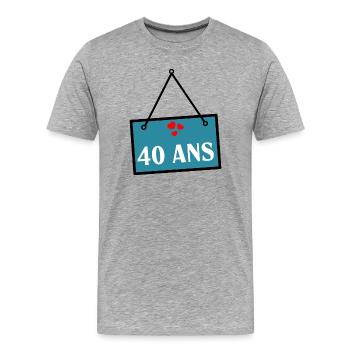 40. 40 ANS. 40e ANNIVERSAIRE. ANNIVERSAIRE 40 ANS. - T-shirt bio Premium Homme - gris chiné - Devant - Damien (186cm)