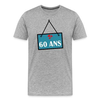 60. 60 ANS. 60e ANNIVERSAIRE. ANNIVERSAIRE 60 ANS. - T-shirt bio Premium Homme - gris chiné - Devant - Damien (186cm)