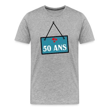 50. 50 ANS. 50e ANNIVERSAIRE. ANNIVERSAIRE 50 ANS. - T-shirt bio Premium Homme - gris chiné - Devant - Damien (186cm)