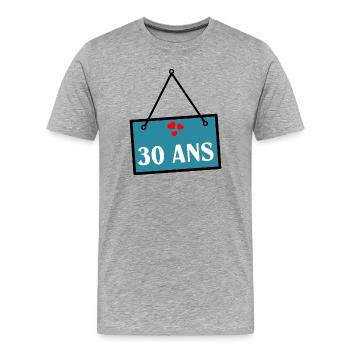 30. 30 YEARS. 30th ANNIVERSARY. 30 YEARS ANNIVERSARY. - Men's Premium Organic T-Shirt - heather grey - Front - Damien (186cm)