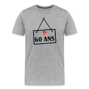 60. 60 ANS. 60e ANNIVERSAIRE. ANNIVERSAIRE 60 ANS. - T-shirt bio Premium Homme - gris chiné - Devant - Damien (186cm)