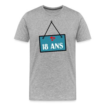 18. 18 ANS. 18e ANNIVERSAIRE. ANNIVERSAIRE 18 ANS. - T-shirt bio Premium Homme - gris chiné - Devant - Damien (186cm)