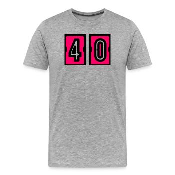 40. 40 ANS. 40e ANNIVERSAIRE. ANNIVERSAIRE 40 ANS. - T-shirt bio Premium Homme - gris chiné - Devant - Damien (186cm)