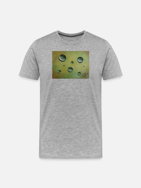 Abstrakte Wassertröpfchen auf Grüngelb - Männer Premium Bio T-Shirt - Grau meliert