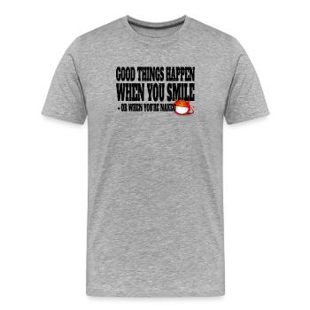 De bonnes choses se produisent lorsque vous souriez ou que vous êtes nu - T-shirt bio Premium Homme - gris chiné - Devant - Damien (186cm)